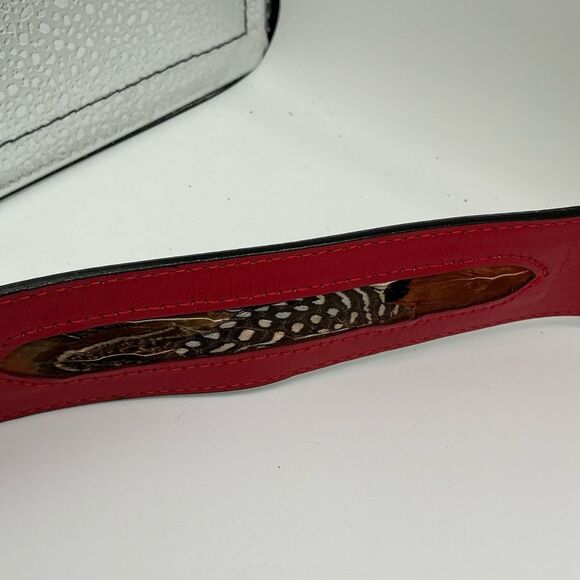 Red Rondina leather belt with feather inlays - Picture 1 of 6